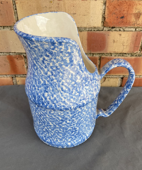 LARGE BLUE AND WHITE SPECKLED PITCHER