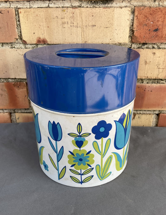 VINTAGE BLUE AND GREEN TULIP DESIGN LIDDED CANISTER