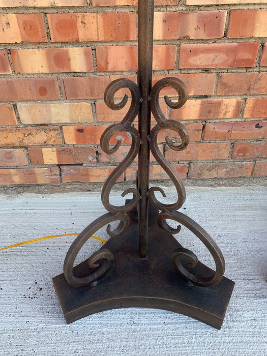 PAIR OF WROUGHT IRON FLOOR LAMPS WITH SHADES