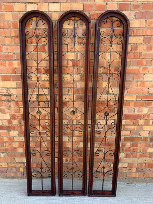 SET OF 3 ARCHED WOOD PANELS WITH IRON INSERT