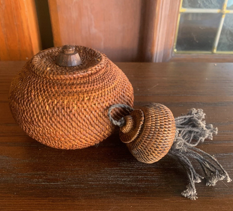 TINY WOVEN AFRICAN ROUND BOX WITH BABY BOX