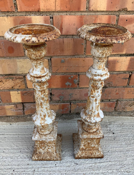 PAIR OF WHITE IRON CANDLE STANDS