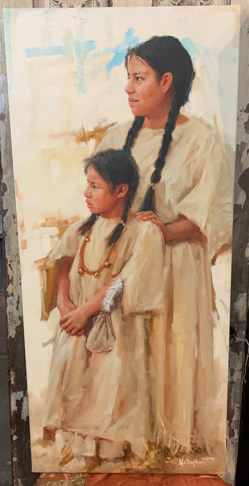 CAPTIVATED" ORIGINAL INDIAN GIRLS OIL PAINTING ON LINEN BY WYOMING ARTIST RANDY NOTTINGHAM
