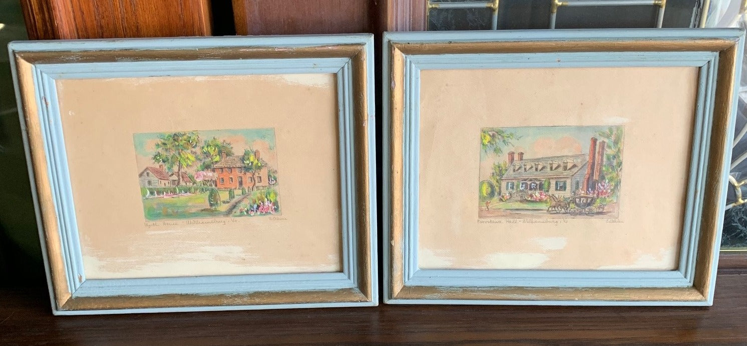 PAIR OF WILLIAMSBURG, VIRGINIA WATERCOLORS BY E. OLIVER FRAMED