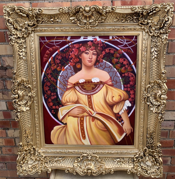 OIL PAINTING PORTRAIT OF LADY IN GOLD FRAME