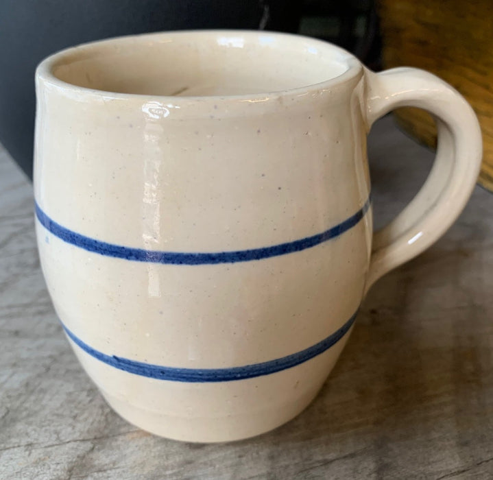 CREAM COLOR WITH BLUE STRIPES POTTERY MUG