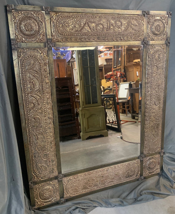 LARGE ORNATE METAL AND COMPOSITION MIRROR WITH RELIEF