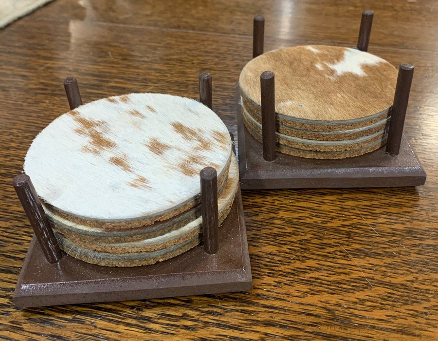 SET OF 8 COWHIDE COASTER WITH 2 HOLDERS