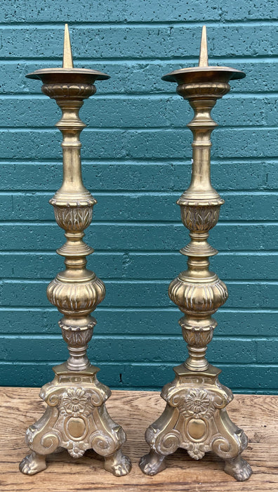 SOLD PAIR OF LARGE HEAVY BRASS PRICKETS