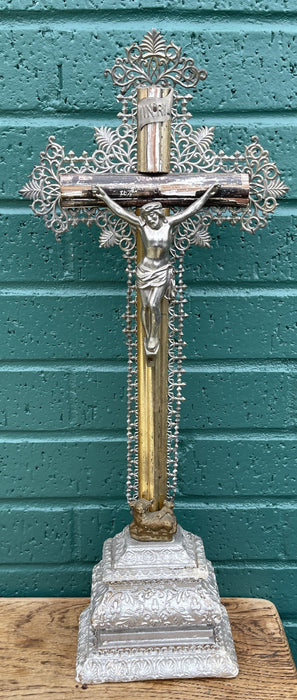 GOLD AND SILVER FILIGREE STANDINGCRUCIFX