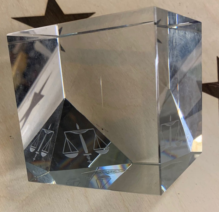 CRYSTAL CUBE PAPER WEIGHT