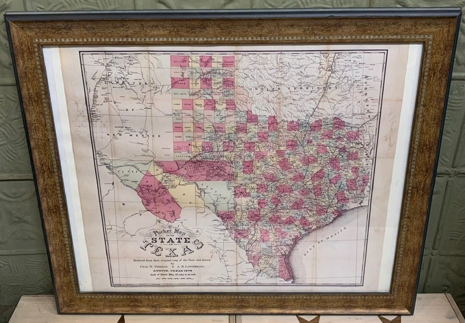 FRAMED POCKET MAP OF STATE OF TEXAS