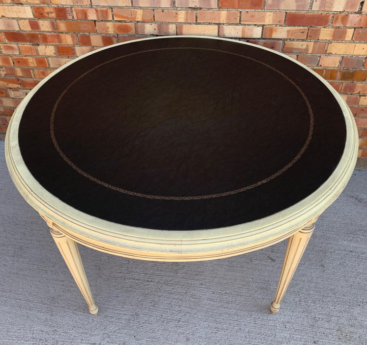 LARGE PAINTED LEATHER TOP ROUND LOUIS XVI GAME TABLE