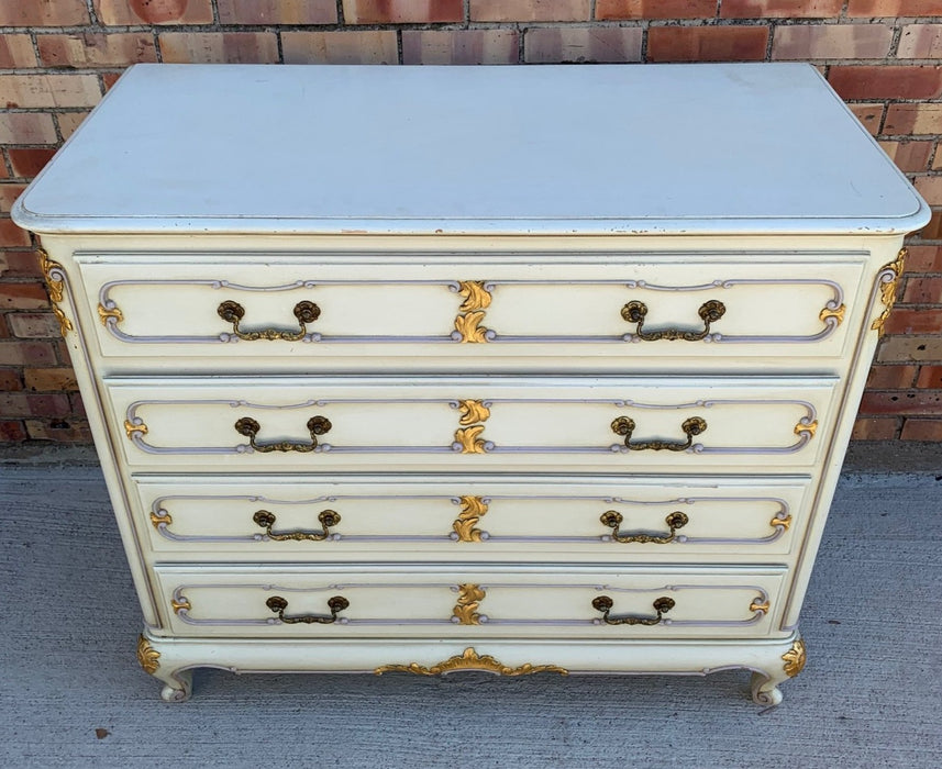 WHITE AND GOLD PAINTED 4-DRAWER FRENCH CHEST