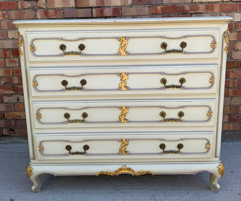 WHITE AND GOLD PAINTED 4-DRAWER FRENCH CHEST