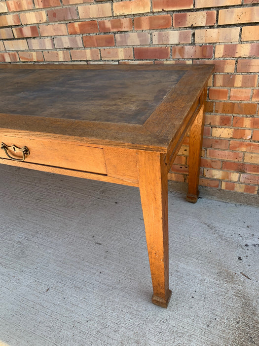 LARGE MACMURDO FOOT ARTS AND CRAFTS TABLE WITH DRAWERS (NEEDS TOP)