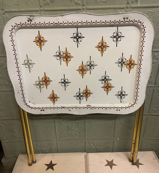VINTAGE TV TRAY FOLDING TABLE WITH ATOMIC STARBURST DESIGN