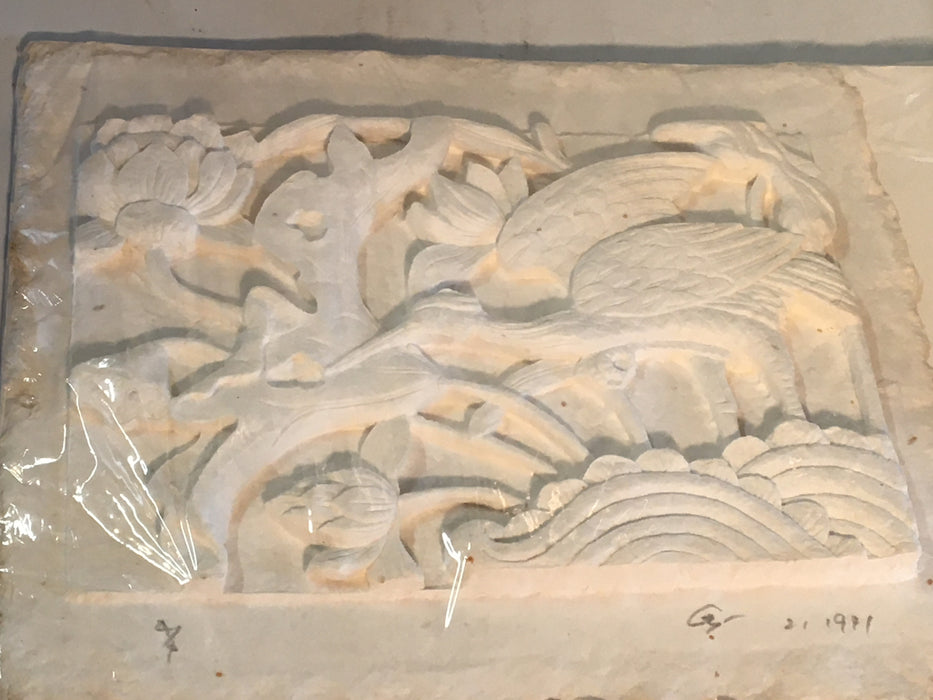 DATED 1941 PAPER SHROUDED CHINESE CRANE CARVING