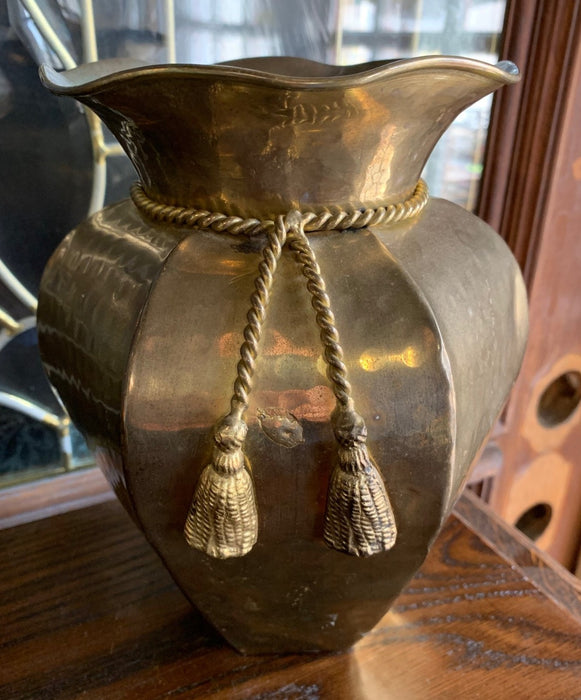 BRASS VASE WITH FAUX CORD AND TASSELS