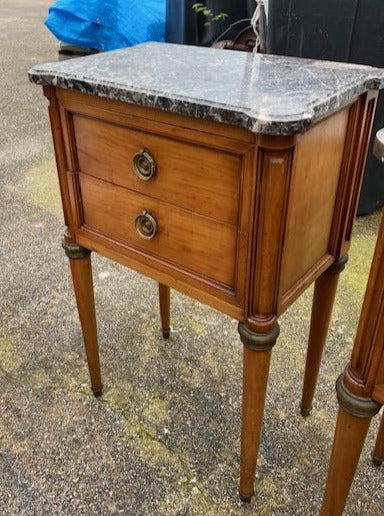 PAIR OF CHERRY LOUIS XVI STYLE MARBLE TOP STANDS