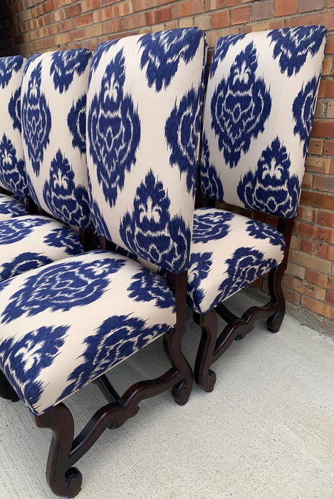 SET OF 6 MUTTON BONE CHAIRS WITH BLUE AND WHITE FABRIC - NOT OLD