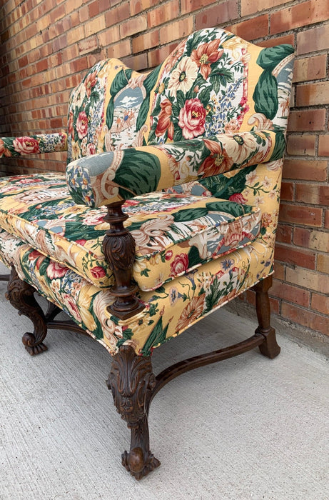 CARVED SNAIL FOOT UPHOLSTERED SETTEE