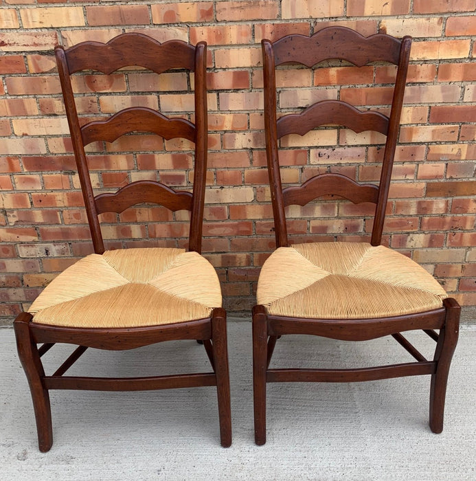 PAIR OF HIGH BACK LOOSE RUSH SEAT CHAIRS - NOT OLD