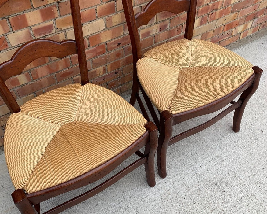 PAIR OF HIGH BACK LOOSE RUSH SEAT CHAIRS - NOT OLD