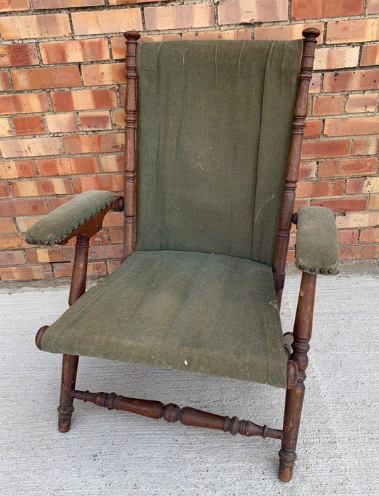 FOLDING HUNZINGER CHAIR WITH GREEN FABRIC - MARKED