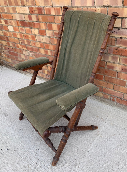 FOLDING HUNZINGER CHAIR WITH GREEN FABRIC - MARKED