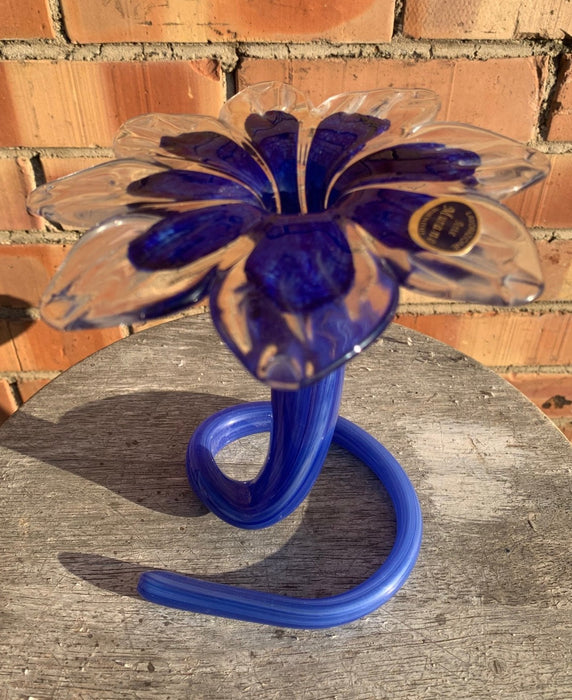 COBALT BLUE MURANO GLASS FLOWER STEM VASE