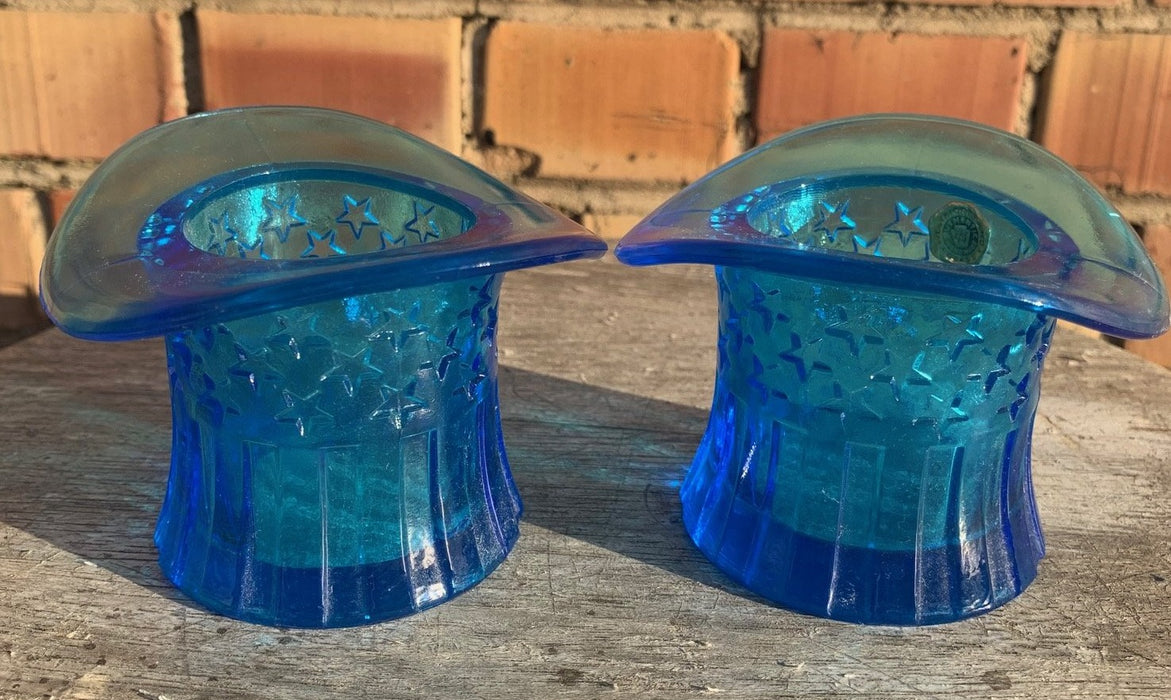 PAIR OF BLUE BICENTENNIAL HAT VOTIVES