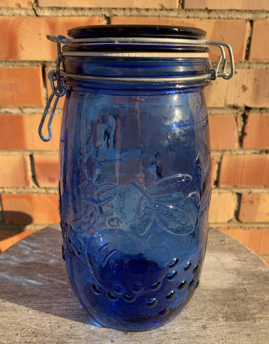 LARGE COBALT BLUE LIDDED JAR