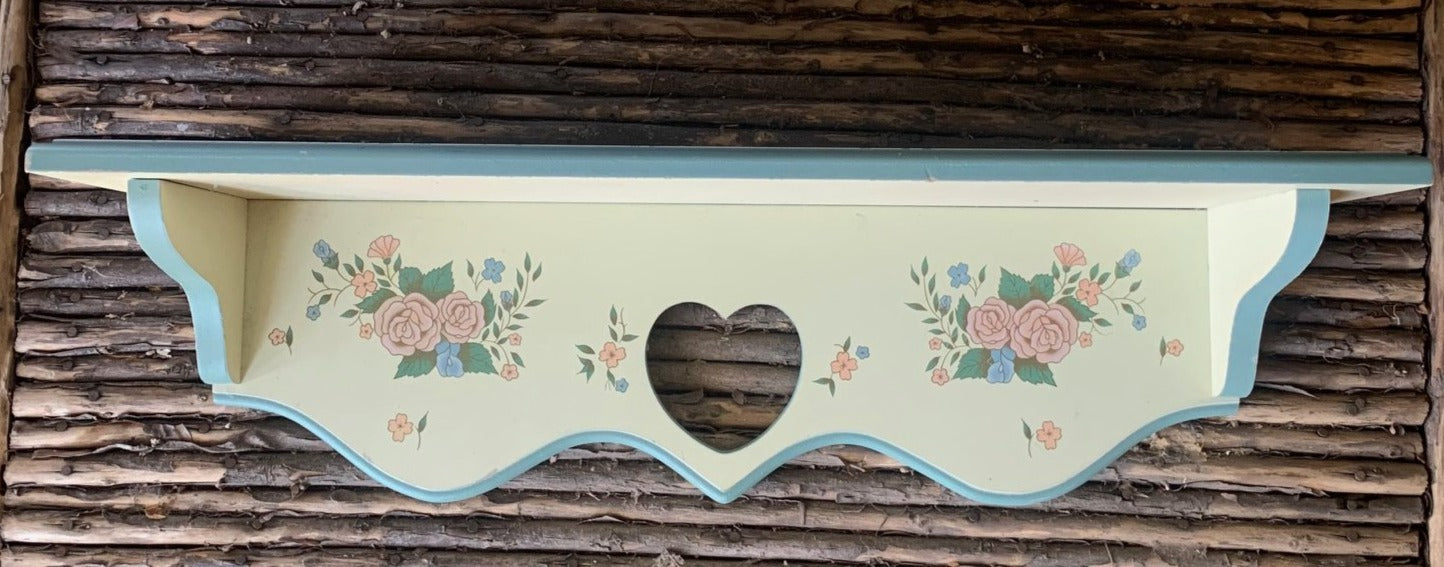 FLORAL PAINTED WALL SHELF WITH HEART