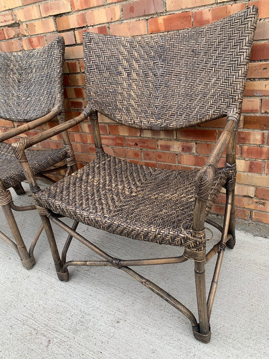 PAIR OF WIDE BAMBOO PATIO CHAIR WITH WOVEN SEATS