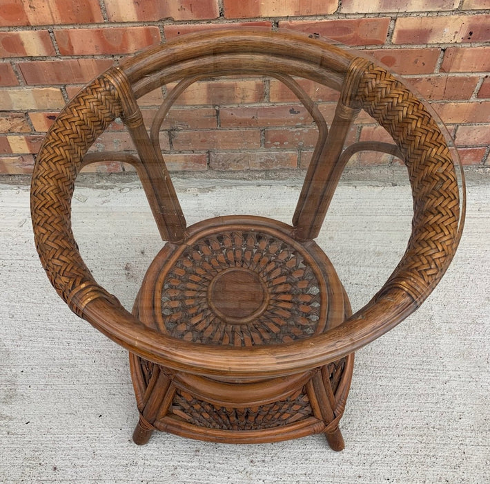 SMALL ROUND WICKER GLASS TOP TABLE