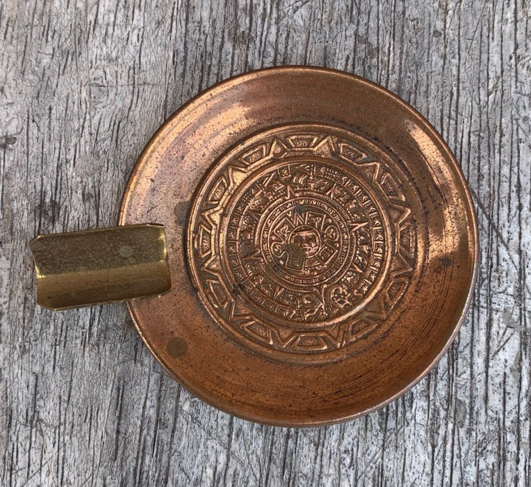 TINY AZTEC BRASS ASHTRAY