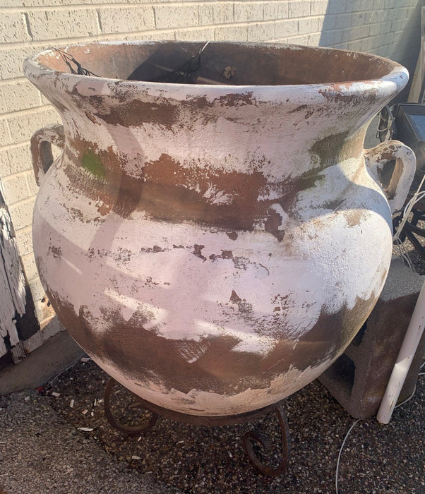 HUGE TERRA COTTA POT ON IRON BASE