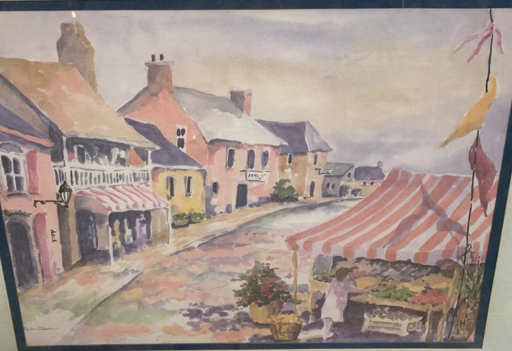 SMALL FRAMED WATERCOLOR OF MARKET