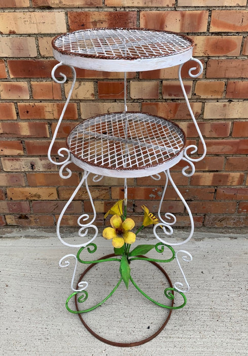 IRON FLORAL PLANT STAND WITH MESH TOP