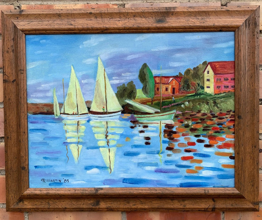 FRAMED SAIL BOAT OIL PAINTING