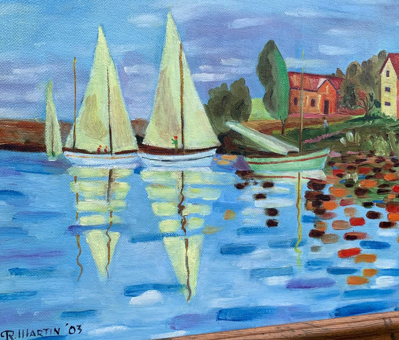 FRAMED SAIL BOAT OIL PAINTING