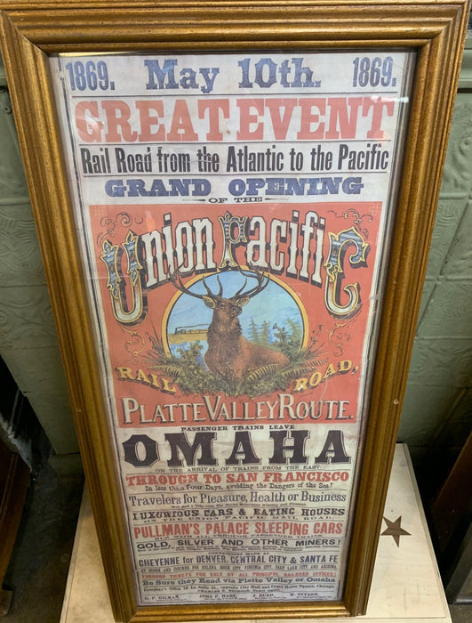 FRAMED VERTICAL UNION PACIFIC ADVERTISING REPLICA