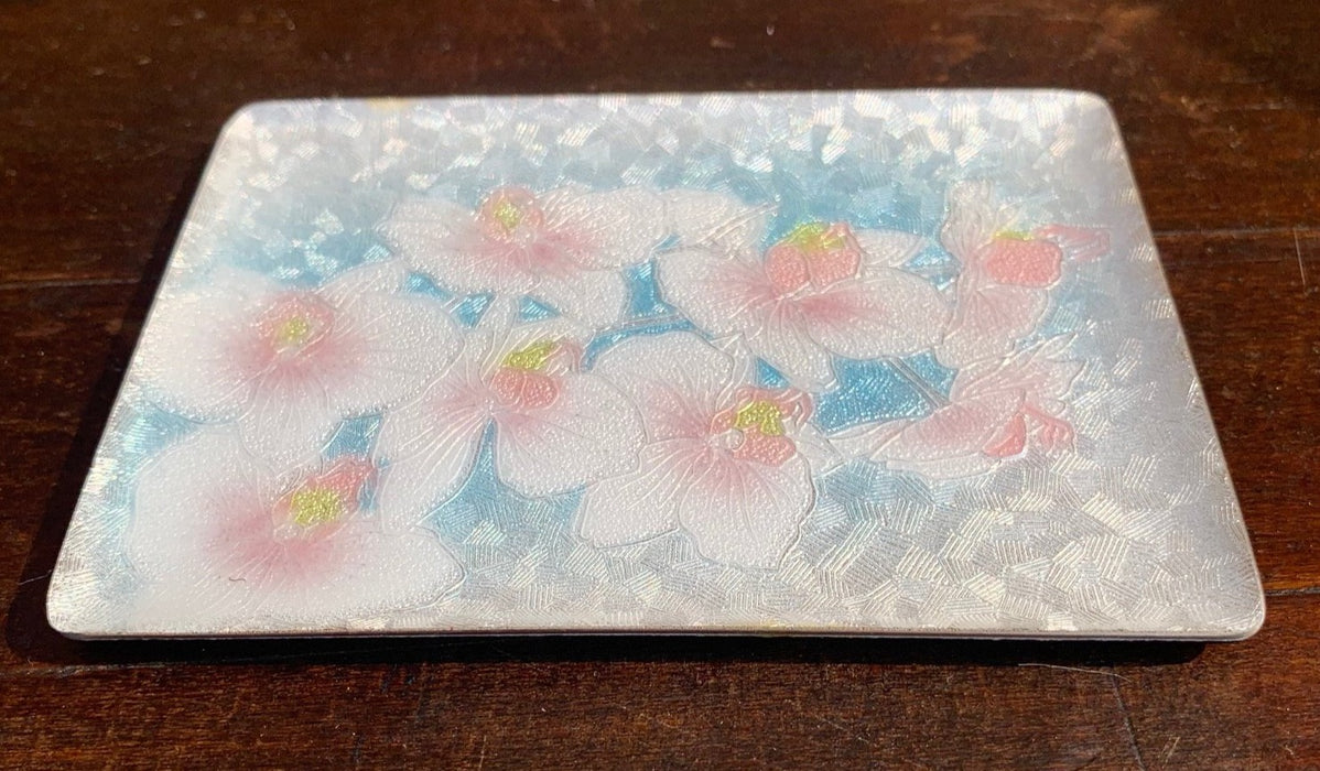 SMALL SHORT IRRIDESCENT GLASS TRAY WITH FLORAL DESIGN
