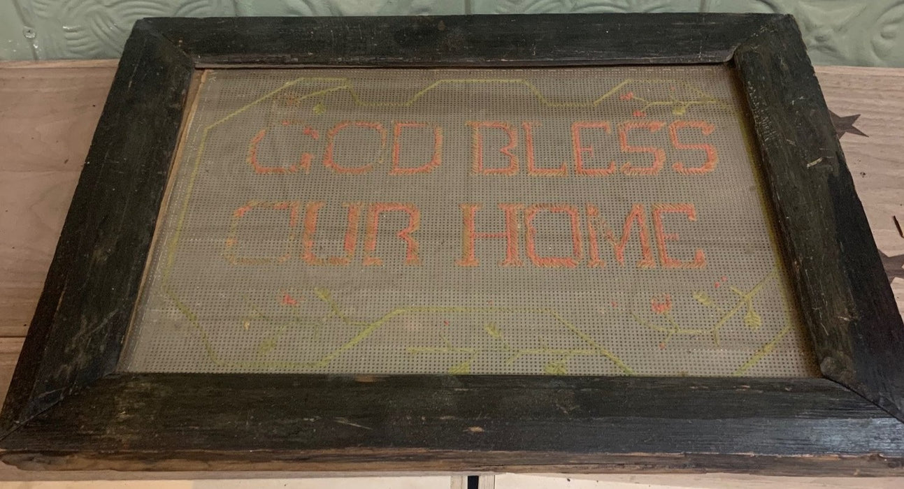 GOD BLESS OUR HOME NEEDLEPOINT IN AS IS FRAME