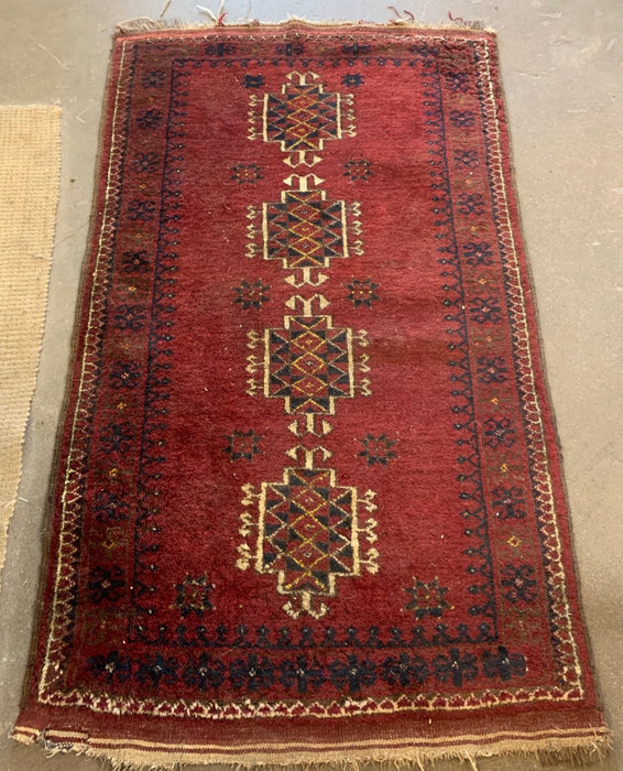 RED GEOMETRIC HAND TIED PERSION RUG 50" X 28.5"