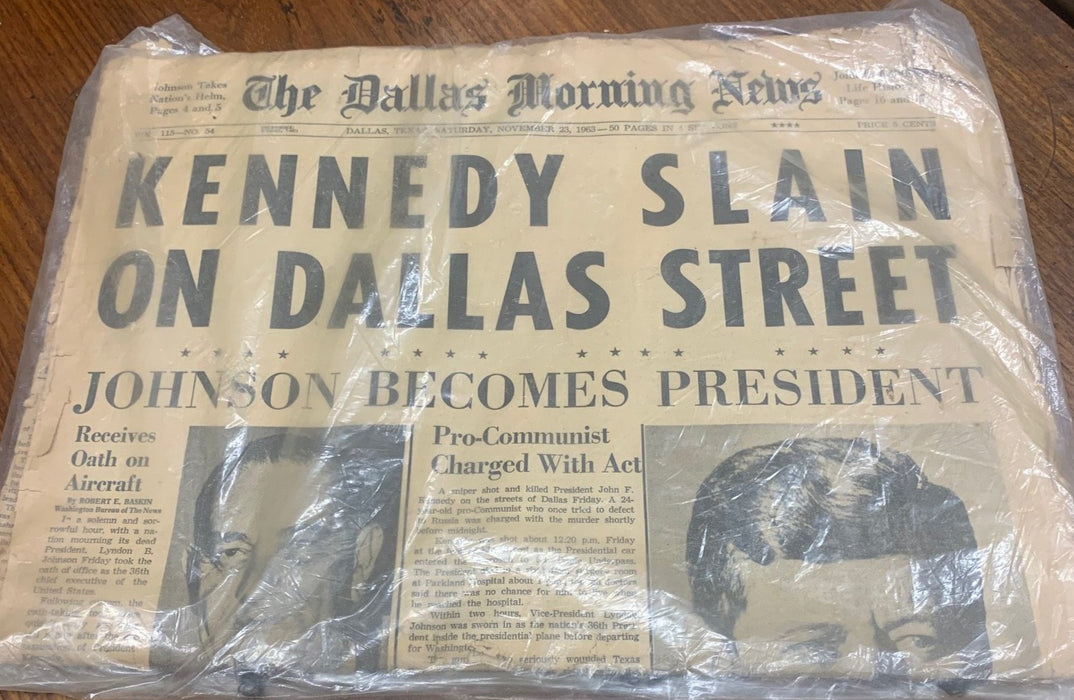 DALLAS MORNING NEWS 1963 "KENNEDY SLAIN"