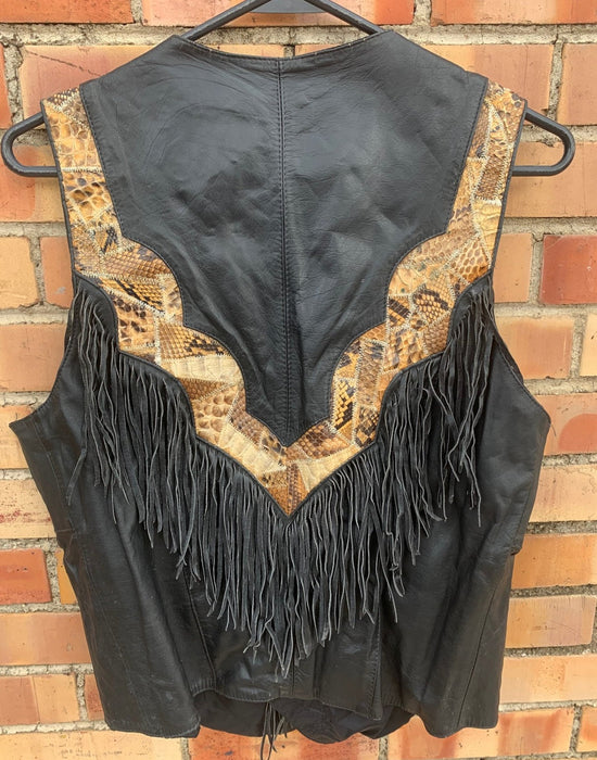LEATHER COWBOY VEST WITH SNAKESKIN