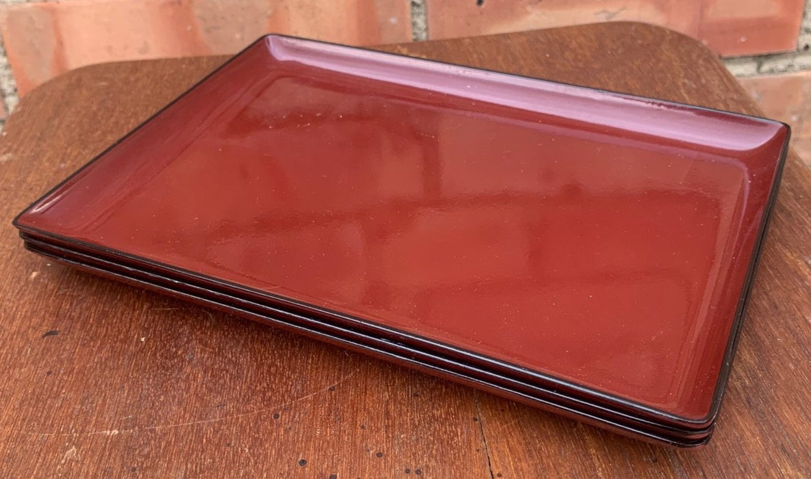 SET OF 3 RECTANGULAR RED AND BLACK ASIAN TRAY