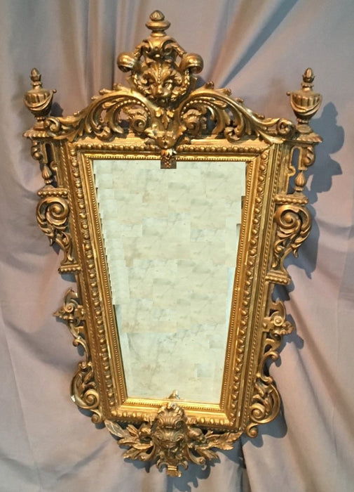 LION AND MALE FACE GOLD PLASTER FRAMED BEVELED MIRROR